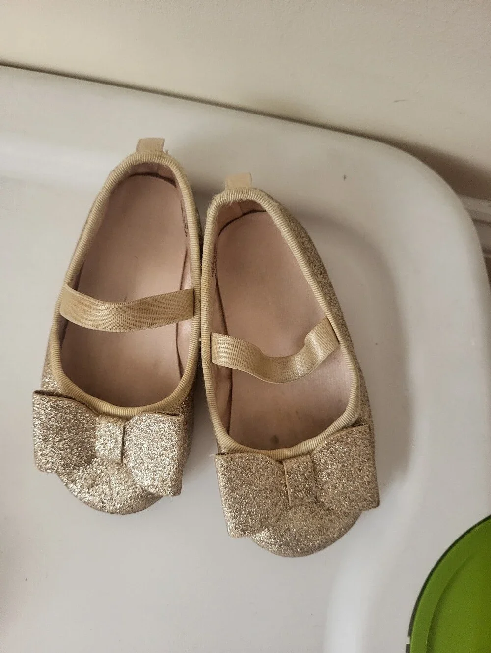 Girls Glitter Bow Mary Jane Flats in Gold | Girl Fancy Shoes | Girl Party Shoes
